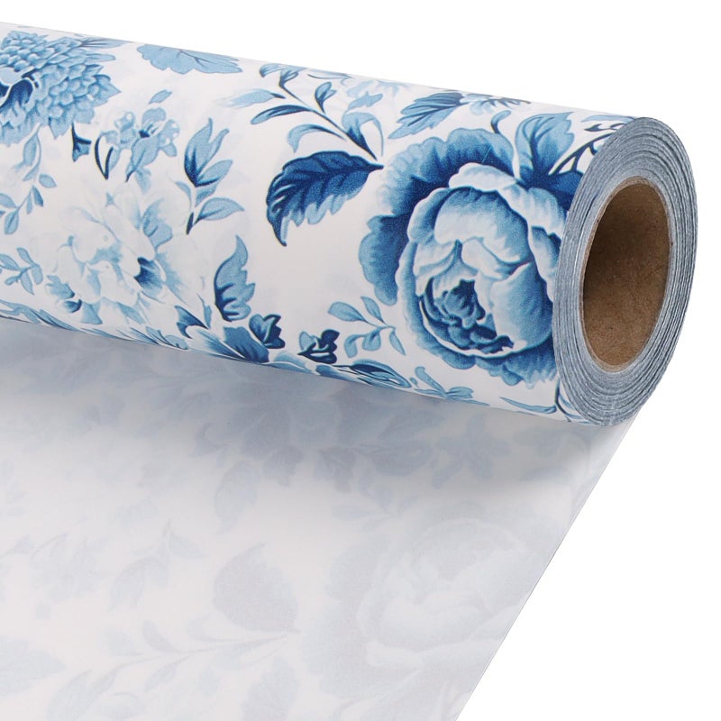 BIOBROWN Floral Wrapping Paper Jumbo Roll 30 Inch X 33 Feet 825 sq ft ttl Blue White Peony Design Chinoiserie Gift Wrap Stone Paper for Wedding Bridal Shower Mothers Day